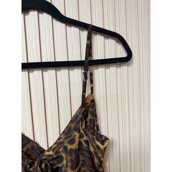 MICAS Leopard Print Sheer Draped Maxi Dress Brown Women’s Size M - Picture 11 of 11